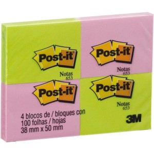 POST-IT NEON SORTIDO 100FLS 4 BLOCOS 38X50mm 3M