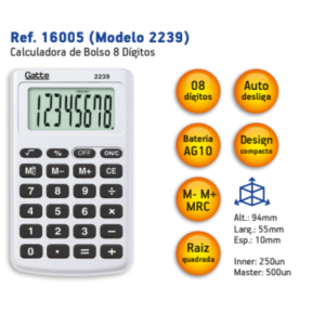 CALCULADORA 8 DIG. GATTE REF.16005