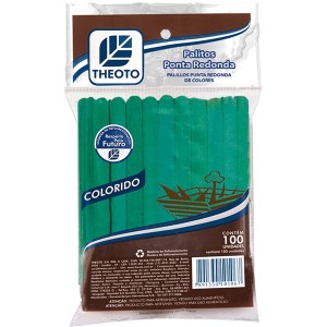 PALITO DE MADEIRA P/ SORVETE PONTA REDONDA C/100 VERDE THEOTO