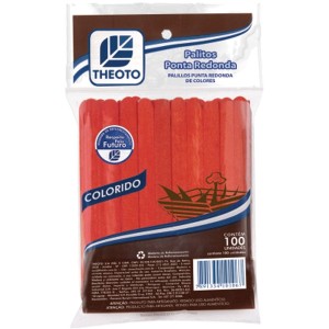 PALITO DE MADEIRA P/ SORVETE PONTA REDONDA C/100 VERMELHO THEOTO