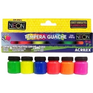 TINTA GUACHE 15ML C/6 ACRILEX NEON