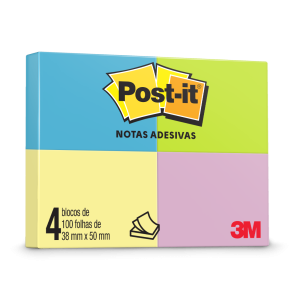 POST-IT SORTIDO 100FLS 4 BLOCOS 38X50mm 3M