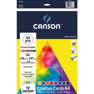 PAPEL CANSON ESCOLAR CRIATIVO 8 CORES A4 120g PCT C/24 FLS
