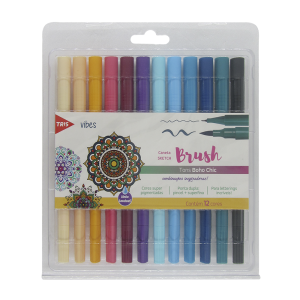 CANETA BRUSH TRIS VIBES SKETCH BOHO 12COR CJ