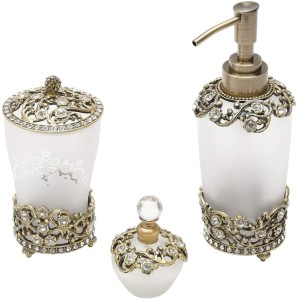 JOGO 3 PEÇAS PARA BANHEIRO DE VIDRO COM DETALHES EM ZAMAC PRESTIGE - R25260