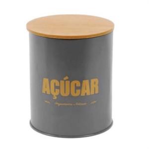 POTE LATA AÇÚCAR CINZA COM TAMPA BAMBU 1,2L