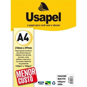 PAPEL A4 COUCHE USAPEL MATTE BRANCO 180G - FILIPERSON