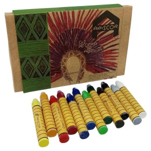 GIZ DE CERA DE ABELHA APISCOR BASTÃO WALDORF CAIXA 12 CORES